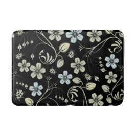 Vintage Floral Pattern with Ladybugs on Black Badrumsmatta