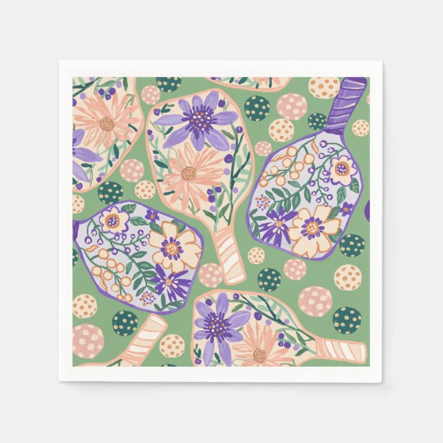 Vintage Floral Pickleball Design Pappersservett (Framsidan)