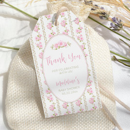 Vintage Floral Pink Rose Baby Shower Presentetikett