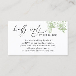 Vintage Floral QR code Wedding RSVP Business Visitkort