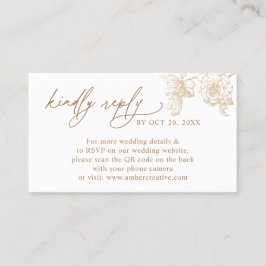 Vintage Floral QR code Wedding RSVP Small  Visitkort