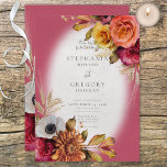 Vintage Floral Rust & Fuchsia Wedding Invitation Inbjudningar<br><div class="desc">This vintage wedding invitation design features beautiful fuchsia,  gold,  rust,  white,  and peach floral corner arrangements with dry grasses on a distressed fuchsia pink and white background. These rich,  jewel tones are perfect for summer and fall weddings. Created by Simply Farmhouse Press.</div>