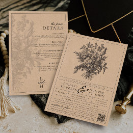 Vintage Floral Rustic Kraft Allt-i-ett Bröllop Inbjudningar