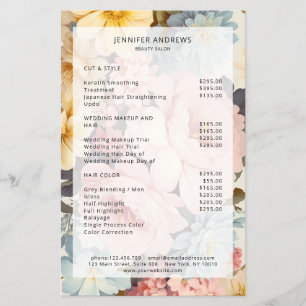 Vintage Floral Salon Prislista Flyer