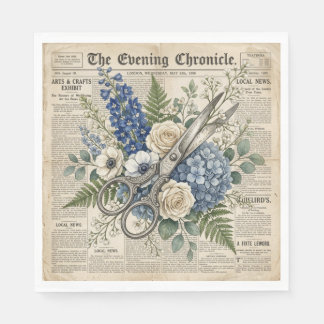 Vintage Floral & Scissors Collage Pappersservett