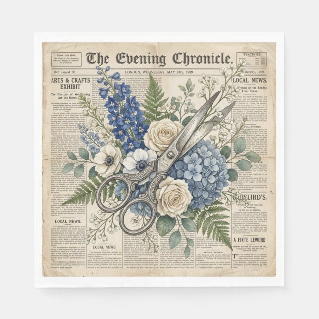 Vintage Floral & Scissors Collage Pappersservett (Framsidan)