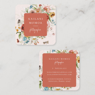 Vintage Floral Square Business Card Fyrkantigt Visitkort