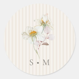 Vintage Floral Stripe Wedding Monogram Sticker Runt Klistermärke