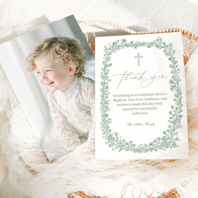 Vintage Floral Toile Baptism Tack Kort (Skapare uppladdad)