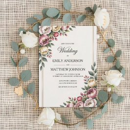 Vintage Floral Watercolor Wedding Invitation Inbjudningar