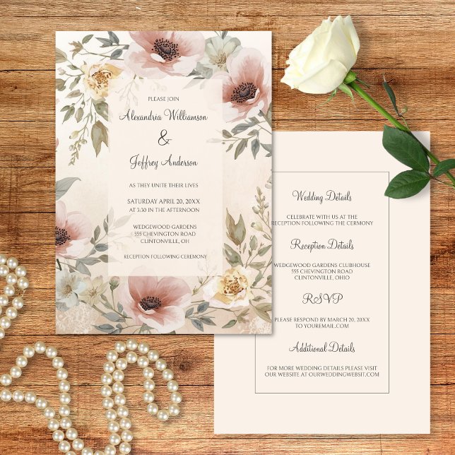 Vintage Floral Wedding Invitation Inbjudningar (Skapare uppladdad)
