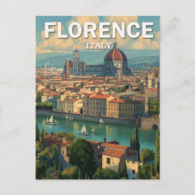 Vintage Florence Italien Skyline Travel Vykort (Framsida)