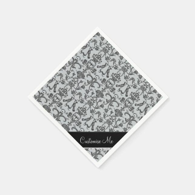 Vintage Florentine Damask (svart) Pappersservett (Hörn)