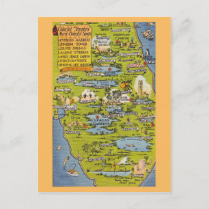 Vintage Florida attraktion karta Vykort