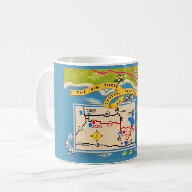 Vintage Florida Attraktioner Karta Mugg (Framsida vänster)
