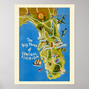 Vintage Florida Attraktioner Tryck