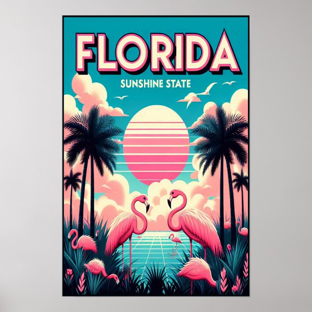 Vintage Florida Flamingo Reseposter Poster (Framsidan)
