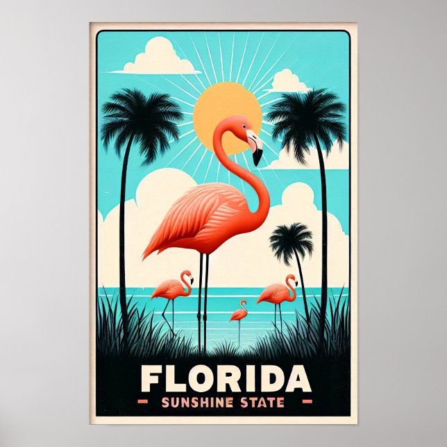 Vintage Florida Flamingo Resoraffisch Poster (Framsidan)