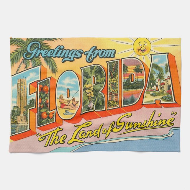 Vintage Florida Hälsning Kökshandduk (Horisontell)