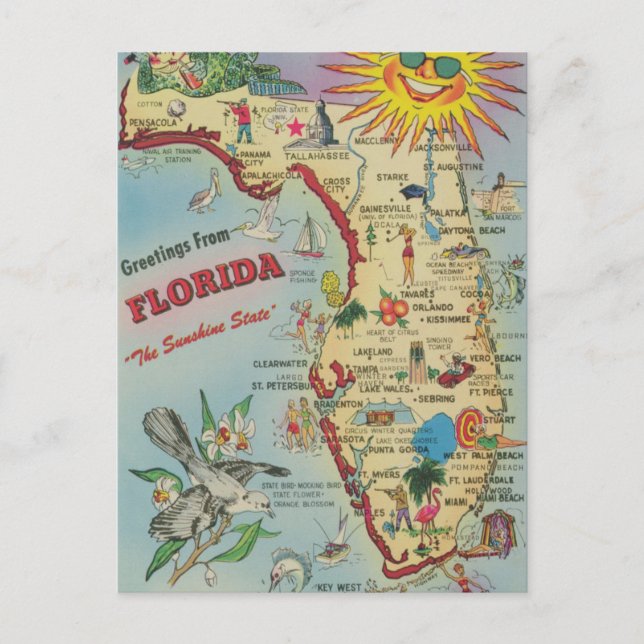 Vintage Florida-karta Flyttar/Relokerar vykort (Framsida)