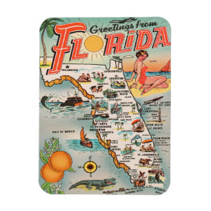 Vintage Florida karta Hälsning från Florida Magnet