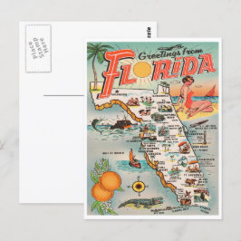 Vintage Florida karta Hälsning från Florida Vykort