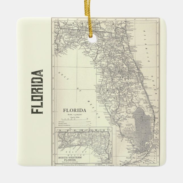 Vintage Florida Karta Julgransprydnad Keramik (Framsida)