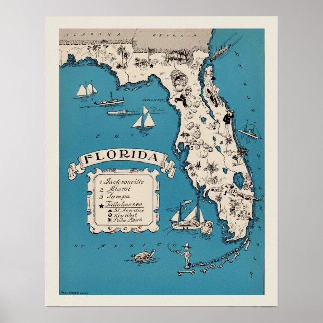 Vintage Florida Karta Poster (Framsidan)