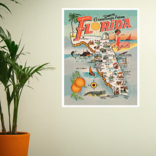 Vintage Florida karta Poster