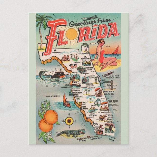 Vintage Florida Karta-vykort Vykort (Framsida)