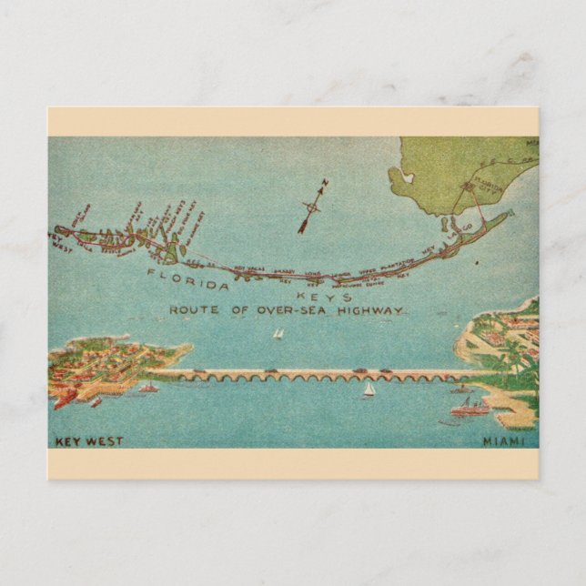 Vintage Florida Keys - Miami  Vykort (Framsida)