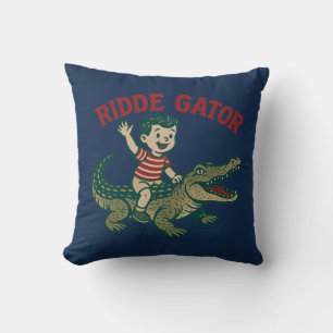 Vintage Florida Kitsch Ridde Gator Blå Alligator Kudde