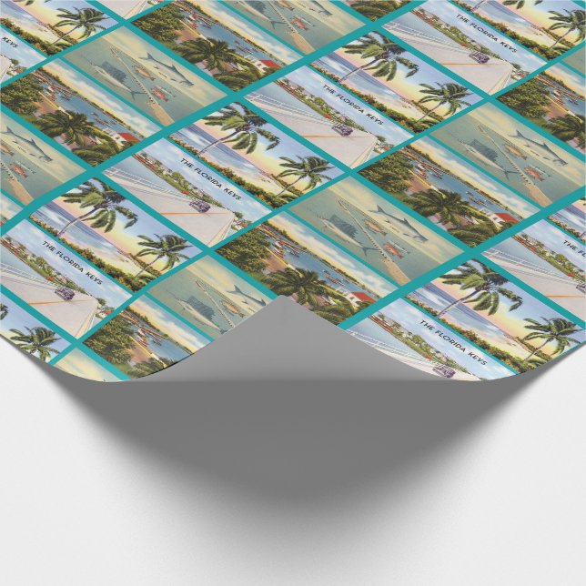 Vintage Florida Nycklar Scenes Collage Mönster Presentpapper (Hörn)