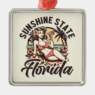 Vintage Florida Pinup Julgransprydnad Metall