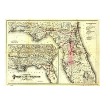 Vintage Florida Railroad Karta (1882)