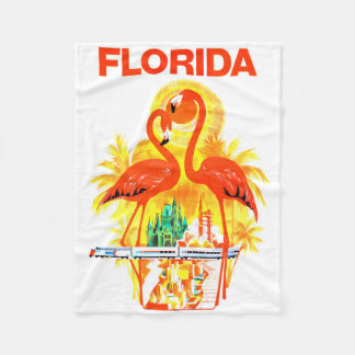 Vintage Florida reser affischflamingosdesign Fleecefilt