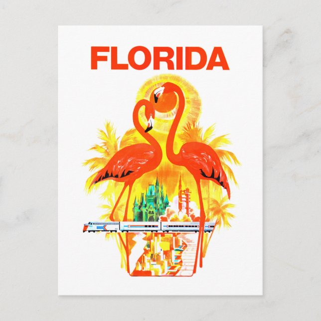 Vintage Florida reser retro affischflamingos Vykort (Framsida)