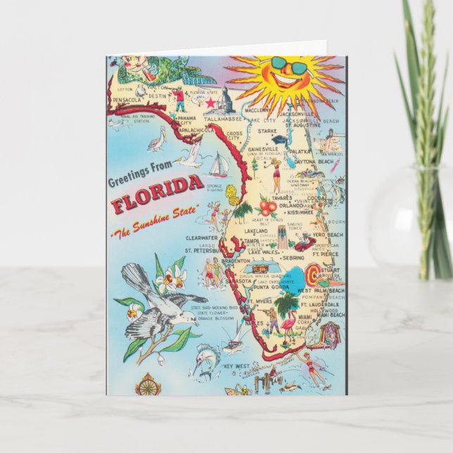 Vintage Florida-reskarta Kort (Framsida)