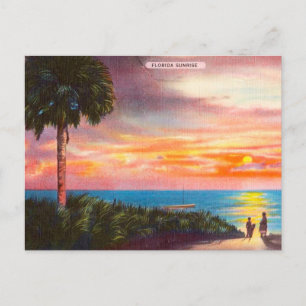 Vintage Florida Sunrise Handflatan Träd och Beach Vykort
