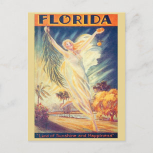 Vintage Florida Sunshine Nouveau Flies Woman Vykort