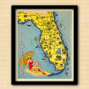 Vintage Florida Tourist Karta 1947 Poster