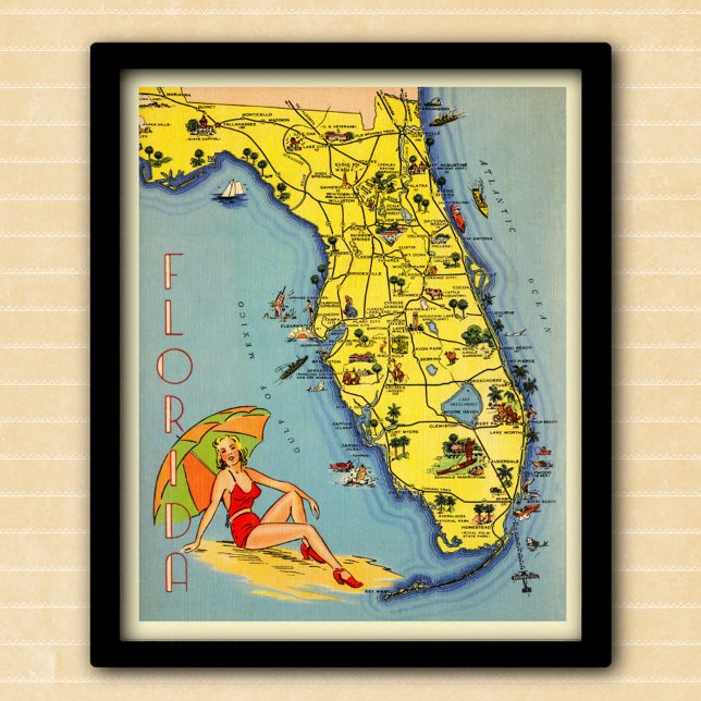 Vintage Florida Tourist Karta 1947 Poster (Skapare uppladdad)