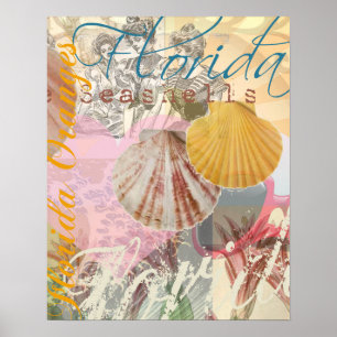 Vintage Florida Travel Beach Snäckors Collage Poster