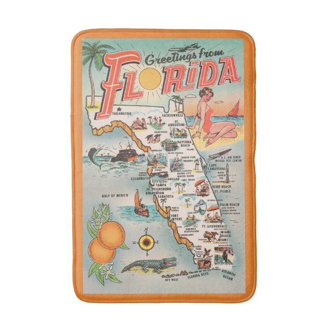 Vintage Florida-turismen karta i attraktion Badrumsmatta (Framsidan (Vertikal))