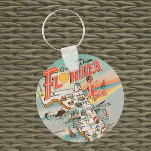 Vintage Florida-turisten karta hälsning Nyckelring