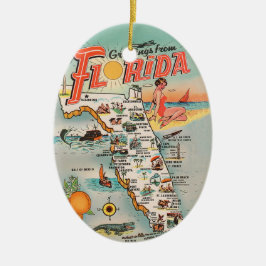 Vintage Florida-turisten karta Julgransprydnad Keramik