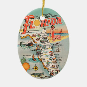 Vintage Florida-turisten karta Julgransprydnad Keramik