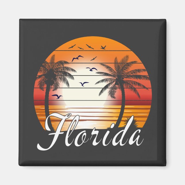 Vintage Florida USA Handflatan Träd Sommarbuss Magnet (Framsidan)