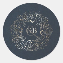 Vintage flottan och Guld Blommigt utandning Bröllo Runt Klistermärke
