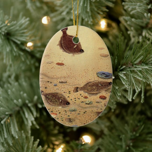 Vintage Floundervattensfisk, marin havslevande fis Julgransprydnad Keramik (Träd)